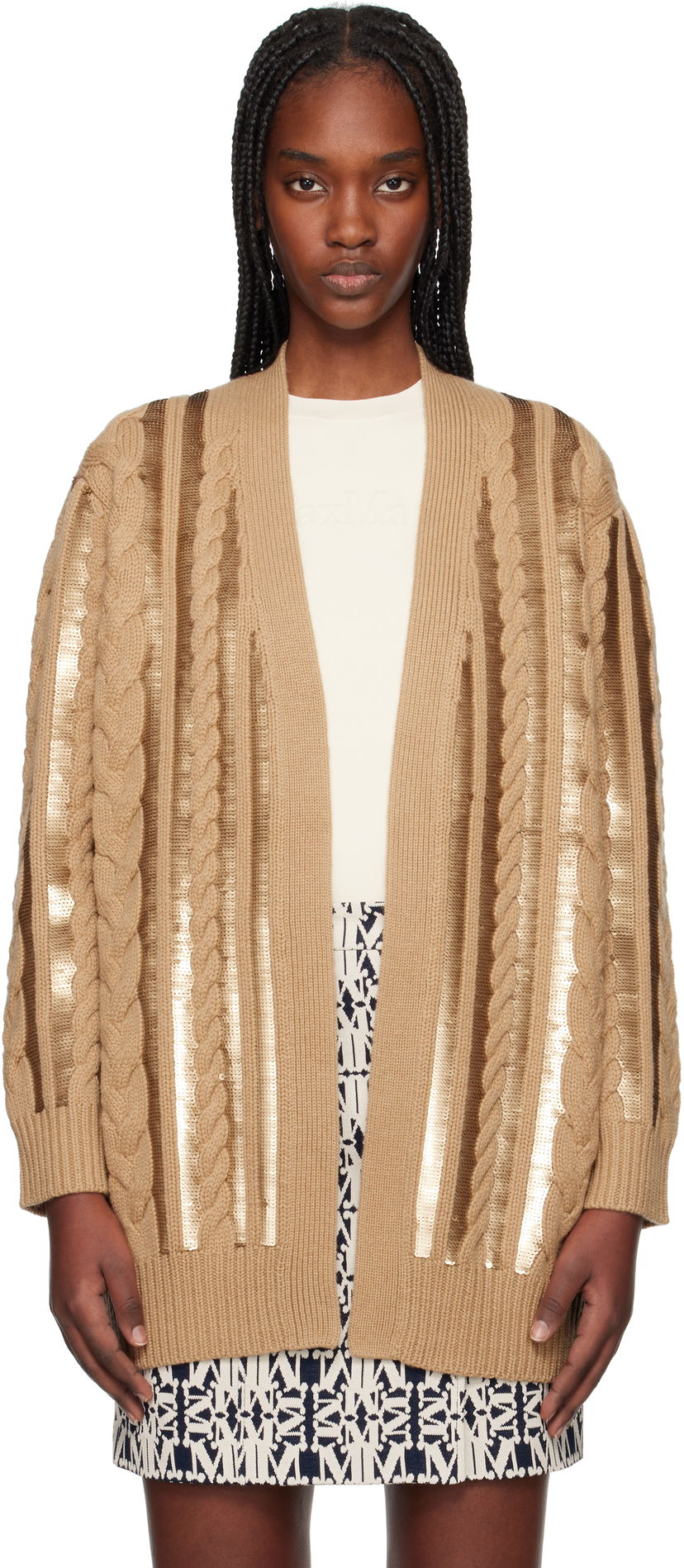 Džemper Max Mara Max Mara Cable Knit Sequin Cardigan Smeđa | 2511341011675