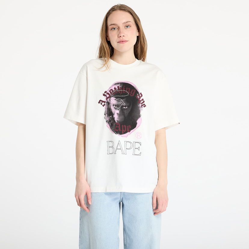 Majica kratkih rukava BAPE A BATHING APE Garment Dye Rhinestone Ape Head Relaxed Fit T-Shirt Bijela | 001CSL301309MIVY
