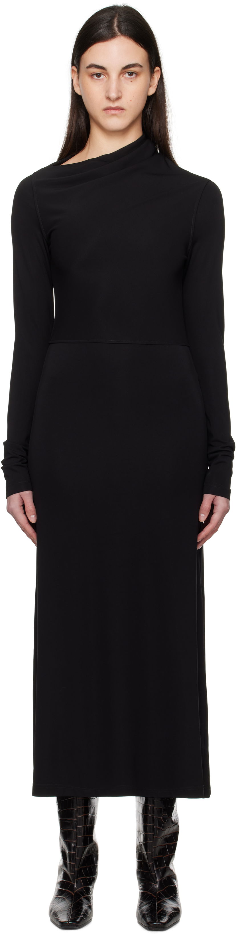 Haljina TOTEME TOTEME Draped Jersey Maxi Dress Crna | 251-WRD4459-FB0162