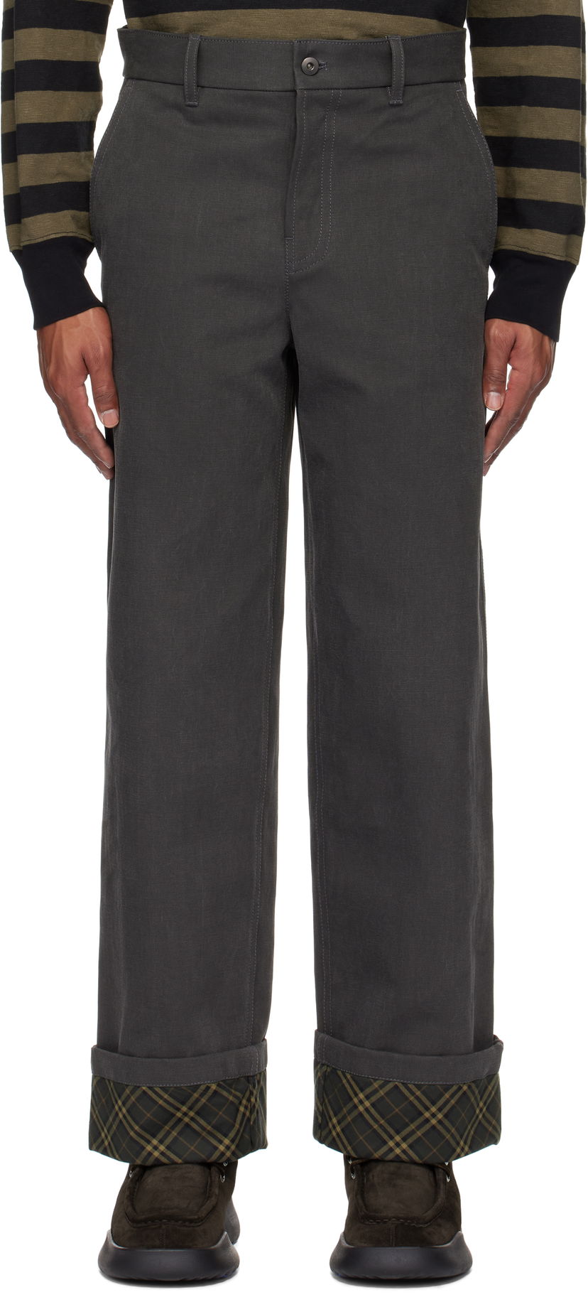 Hlače Burberry Cotton Carpenter Trousers with Cuffs Siva | 8097557