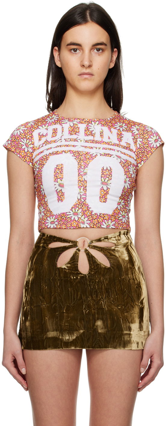 Crop top Collina Strada Collina Strada Floral Print Cropped T-Shirt Ružičasta | XX3236 DEADSTOCK JERSEY