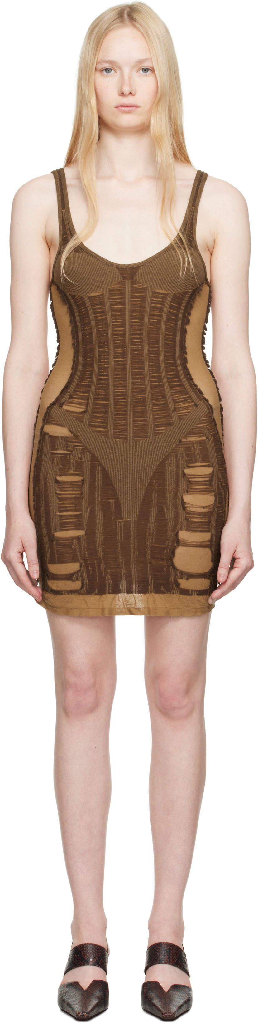 Haljina Diesel Diesel M-Calimera Distressed Mini Dress Smeđa | A19215 0BJBI