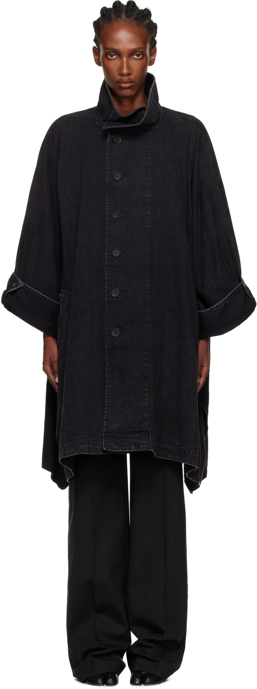 Kaputi Yohji Yamamoto YOHJI YAMAMOTO High Neck Denim Coat Crna | FM-C51-007