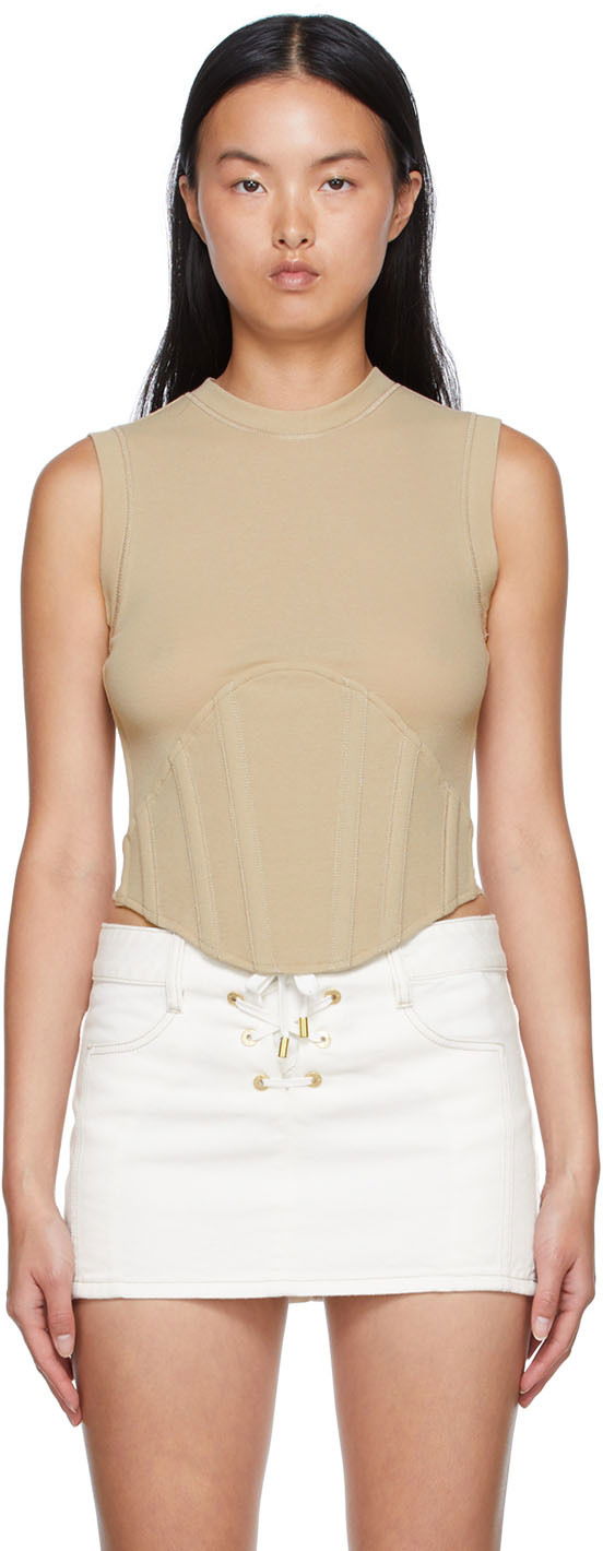 Majica bez rukava Dion Lee Cotton Fitted Tank Top Bež | C3048S22
