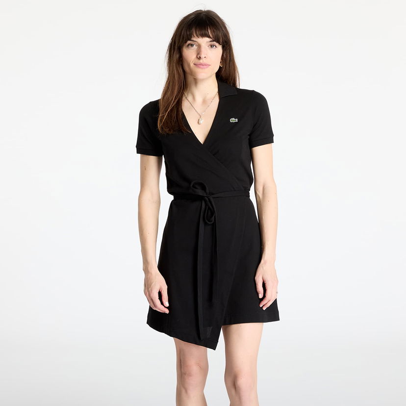 Haljina Lacoste Lacoste Stretch Mini Pique Wrap Dress Crna | EF7252 031