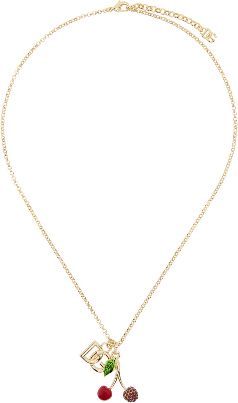 Ogrlica Dolce & Gabbana Gold 'DG' Logo & Cherries Necklace Metalik | WNP6C1W1111