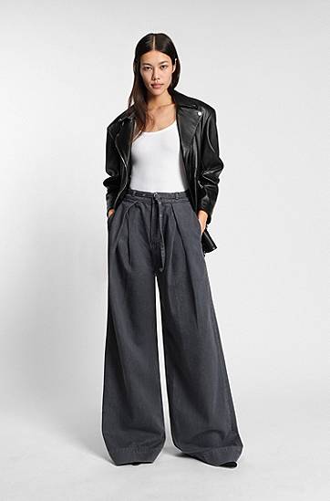 Jakna BOSS Long biker jacket in nappa leather Crna | 50547474, 1