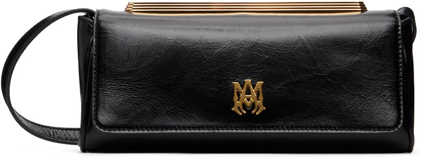 Ručna torbica AMIRI Leather 'MA' Gold-Tone Frame Clutch Crna | AWBGCH1005