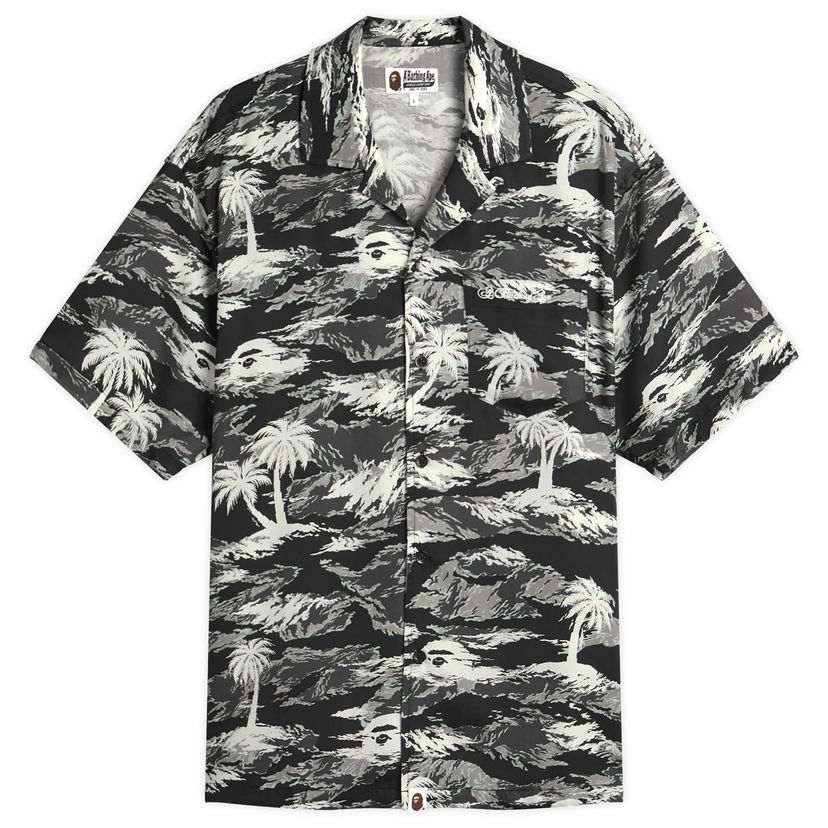Košulja BAPE A Bathing Ape Palm Tree Camo Open Collar Pocket Shirt Crna | 001SRL301306M-BLK
