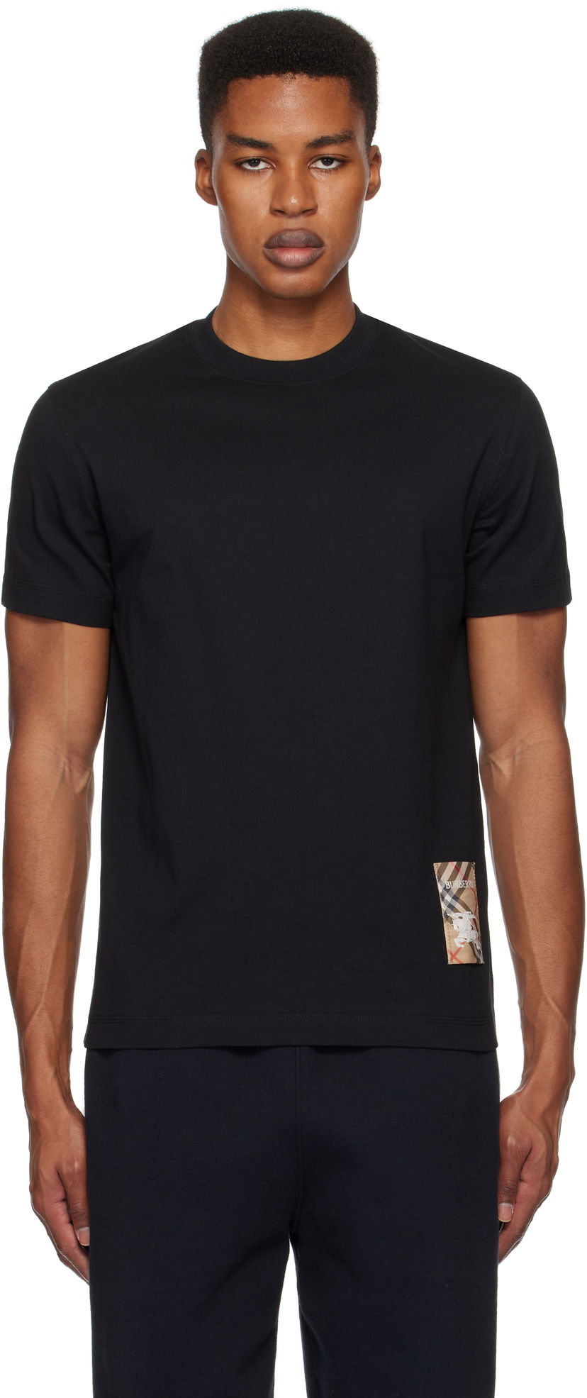 Majica kratkih rukava Burberry Check Label Cotton T-Shirt Crna | 8104889