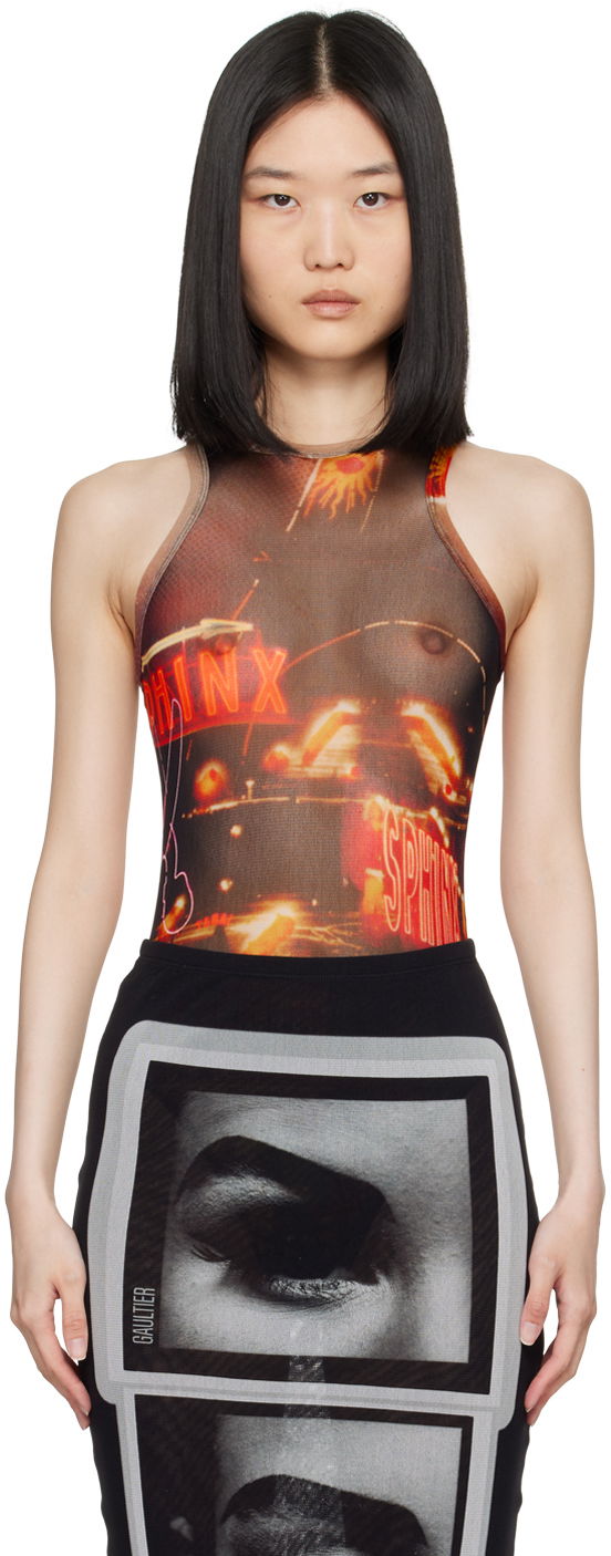 Body Jean Paul Gaultier Jean Paul Gaultier 'The Pigalle' Printed Mesh Bodysuit Smeđa | 24/30-F-BD044-T552-00301550