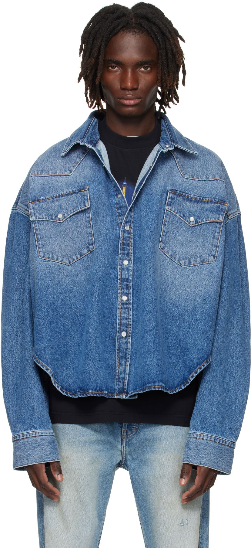 Košulja VETEMENTS Vetements Boxy Cropped Denim Shirt Plava | UH76DS525MB2