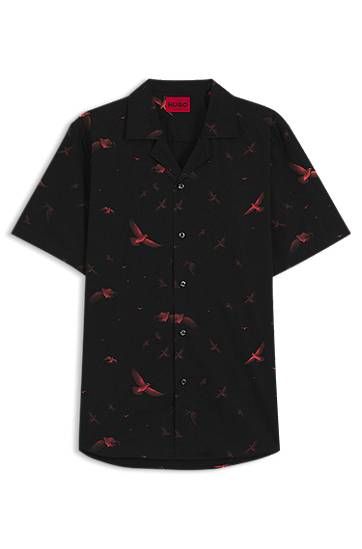 Košulja BOSS Relaxed Fit Printed Cotton Poplin Shirt Crna | 50545328