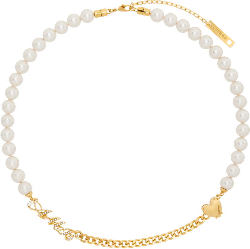 Ogrlica Ambush AMBUSH Pearl and Chain Mix Necklace Bijela | BWOB007F24SIL0017600