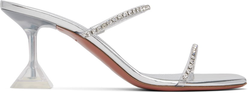 Dodaci Amina Muaddi Amina Muaddi Gilda Glass Slipper 70 Heeled Sandals Metalik | GILDA GLASS SLIPPER 70 PVC