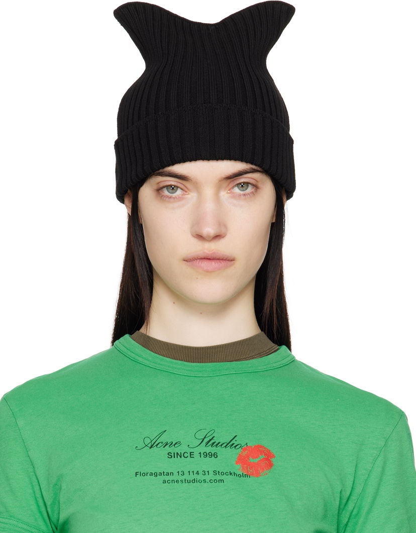 Kapica Acne Studios Acne Studios Ribbed Square Beanie Crna | C40396-