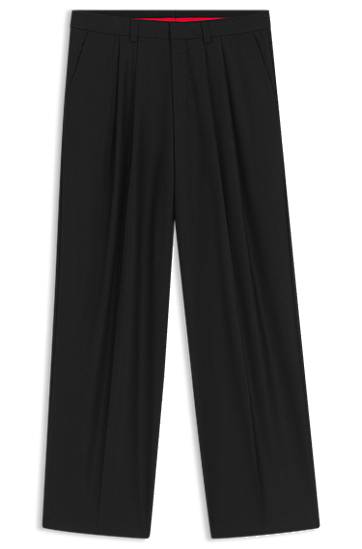 Hlače BOSS Modern-Fit Wool-Blend Twill Trousers Crna | 50547242