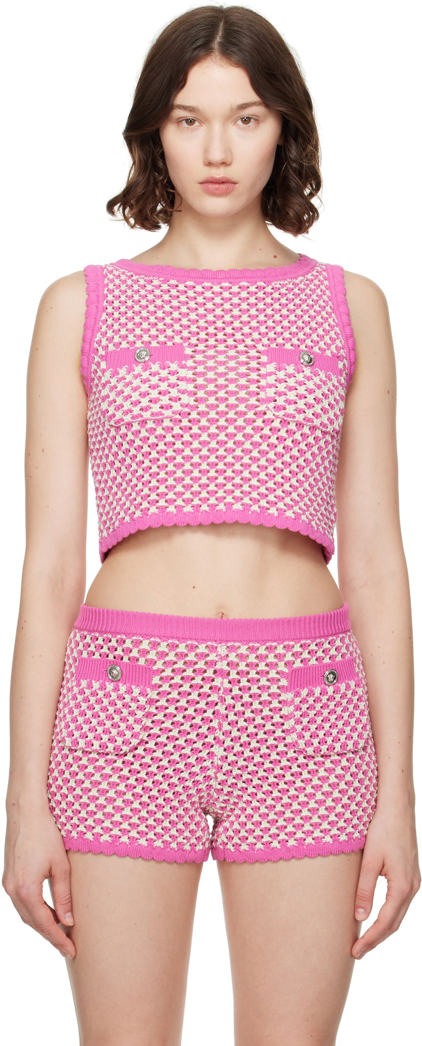 Crop top Versace Versace Crochet Knit Top Ružičasta | 1020376_1A14747
