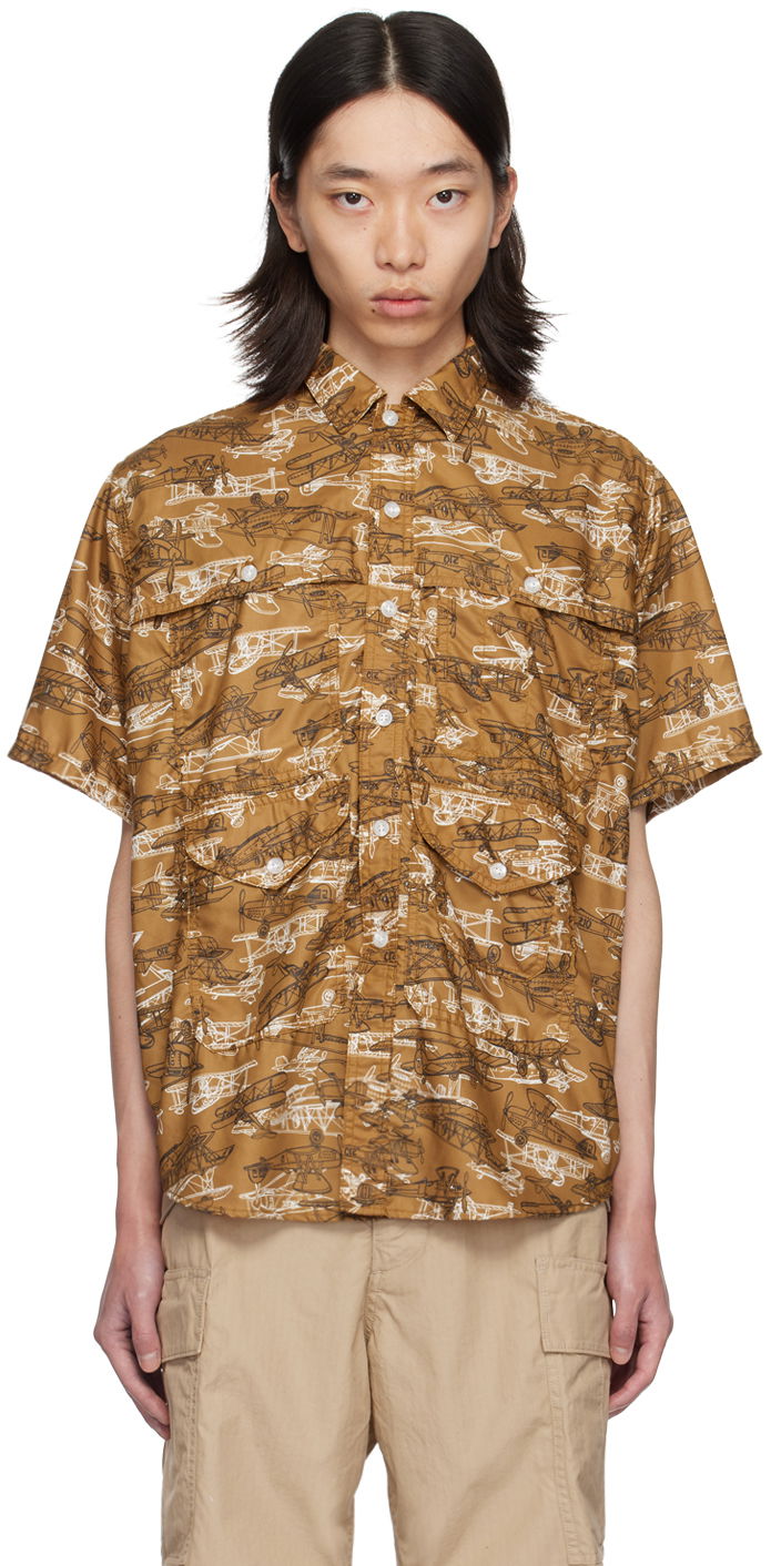 Košulja BEAMS BEAMS PLUS Adventure II Biplane Print Shirt Smeđa | 3801-0122-791