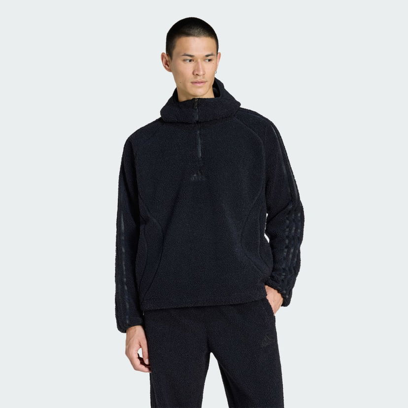 Dukserice adidas Performance Teamgeist Borg Fleece 1/4 Zip Hoodie Crna | KR5187