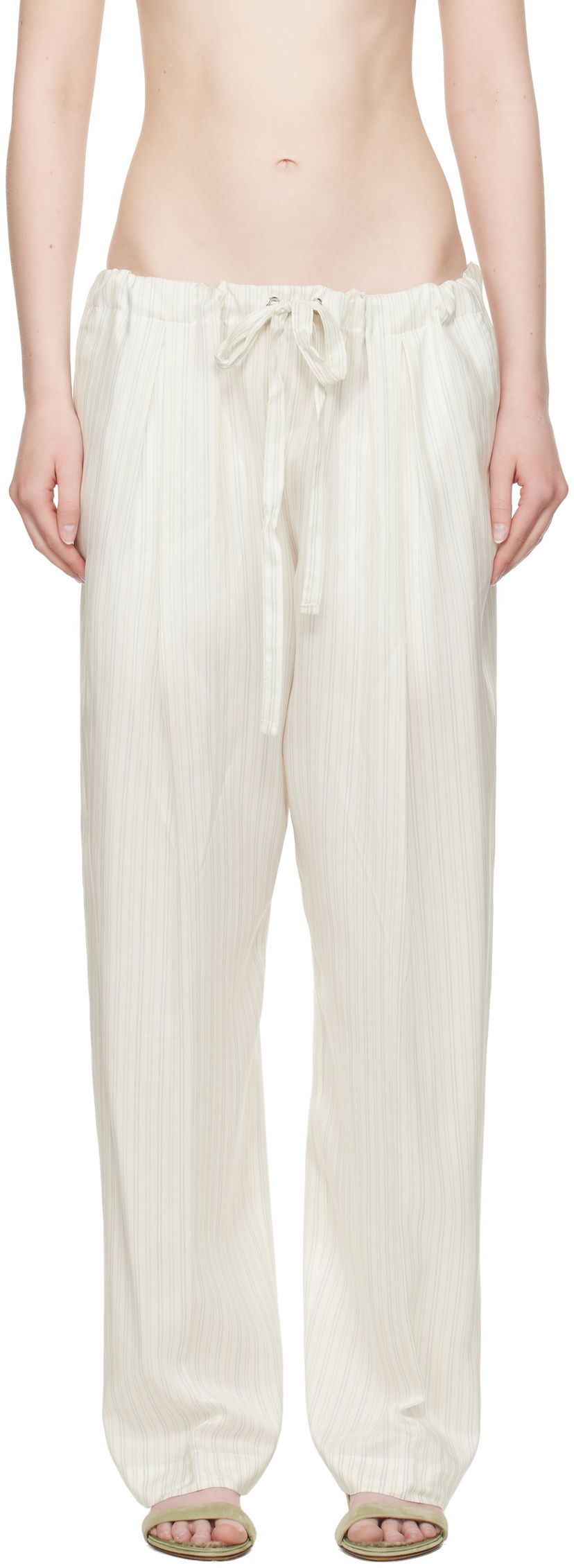Hlače Khaite KHAITE Trenton Striped Drawstring Trousers Bijela | 31603003