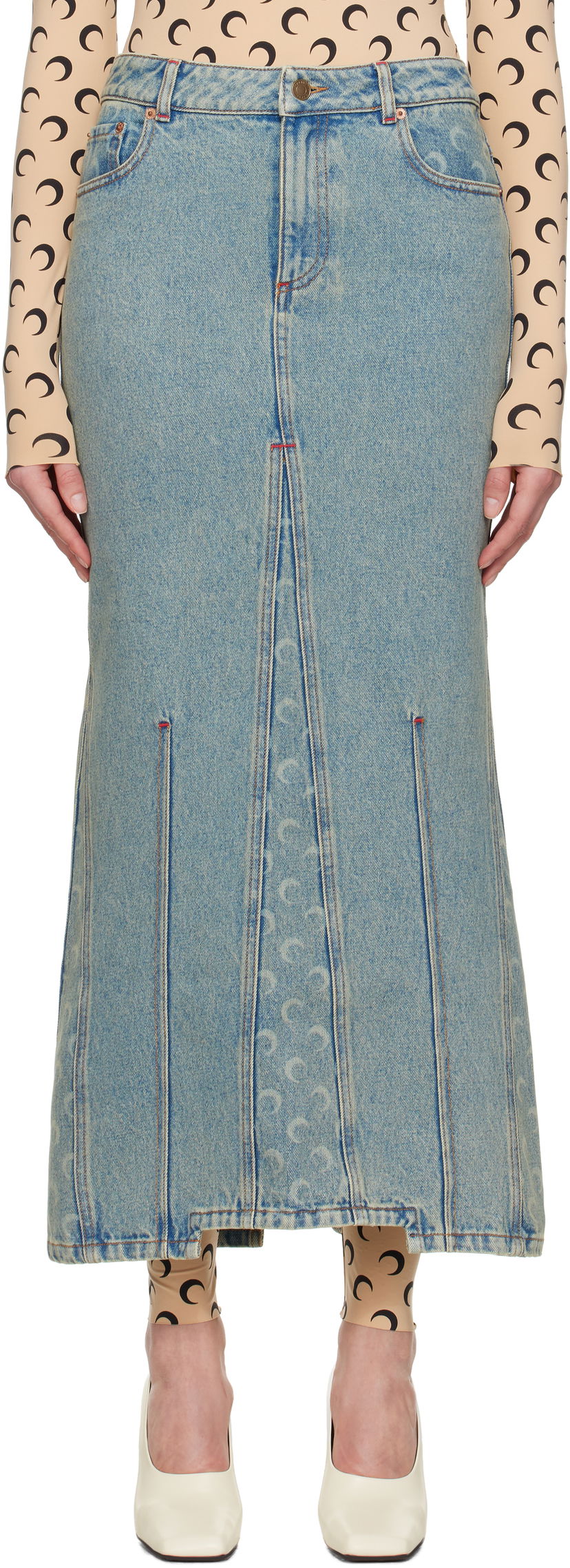 Suknja Marine Serre Marine Serre Moon Laser Denim Maxi Skirt Plava | WSK074A CDEN0003