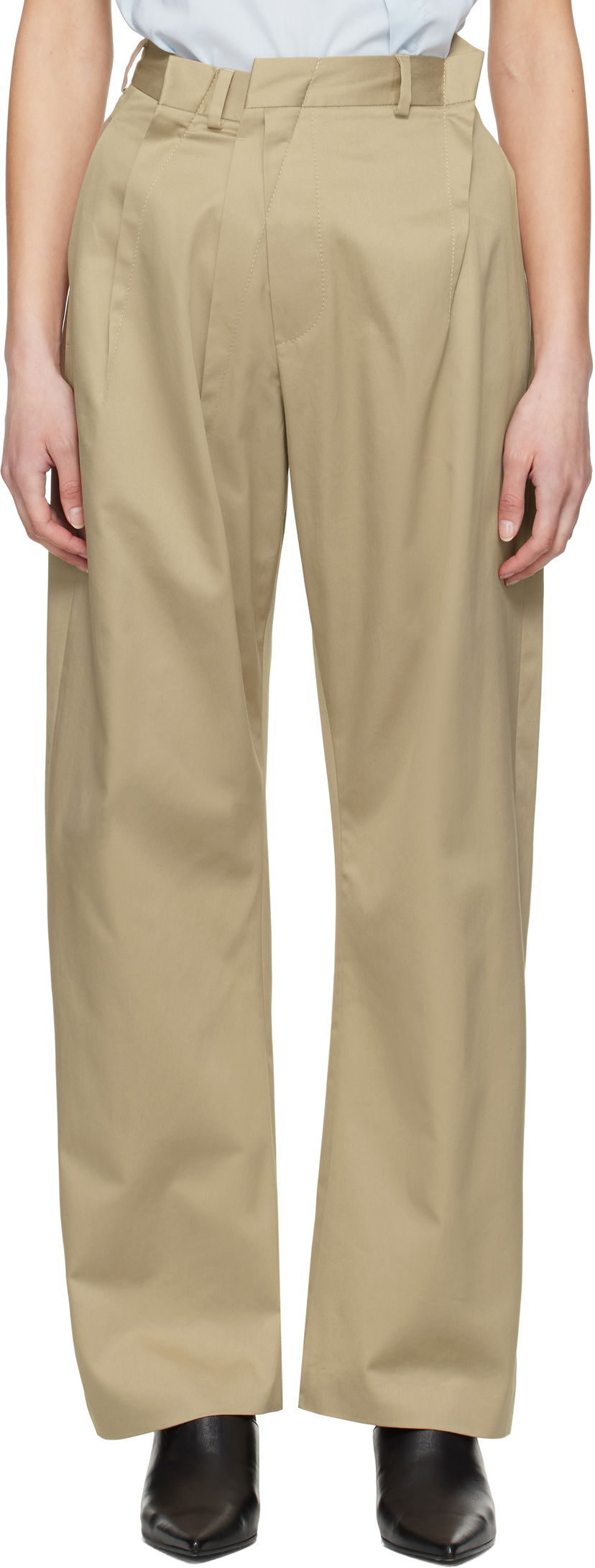 Hlače Maison Margiela MM6 Maison Margiela Cotton Twill Darting Trousers Bež | S52KA0534 M35368