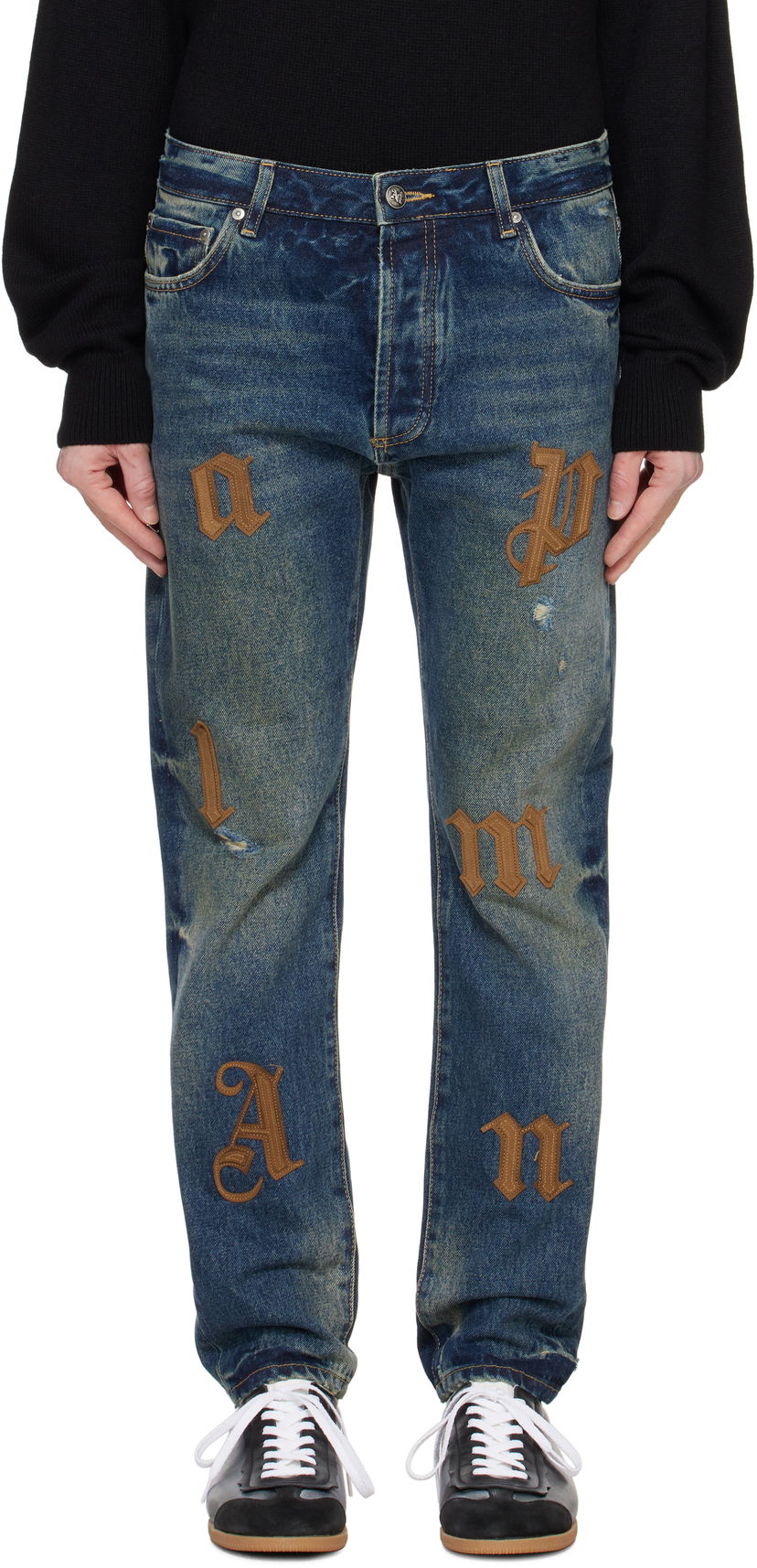 Jeans Palm Angels Logo Patches Jeans Plava | PMYA040F24DEN0014564