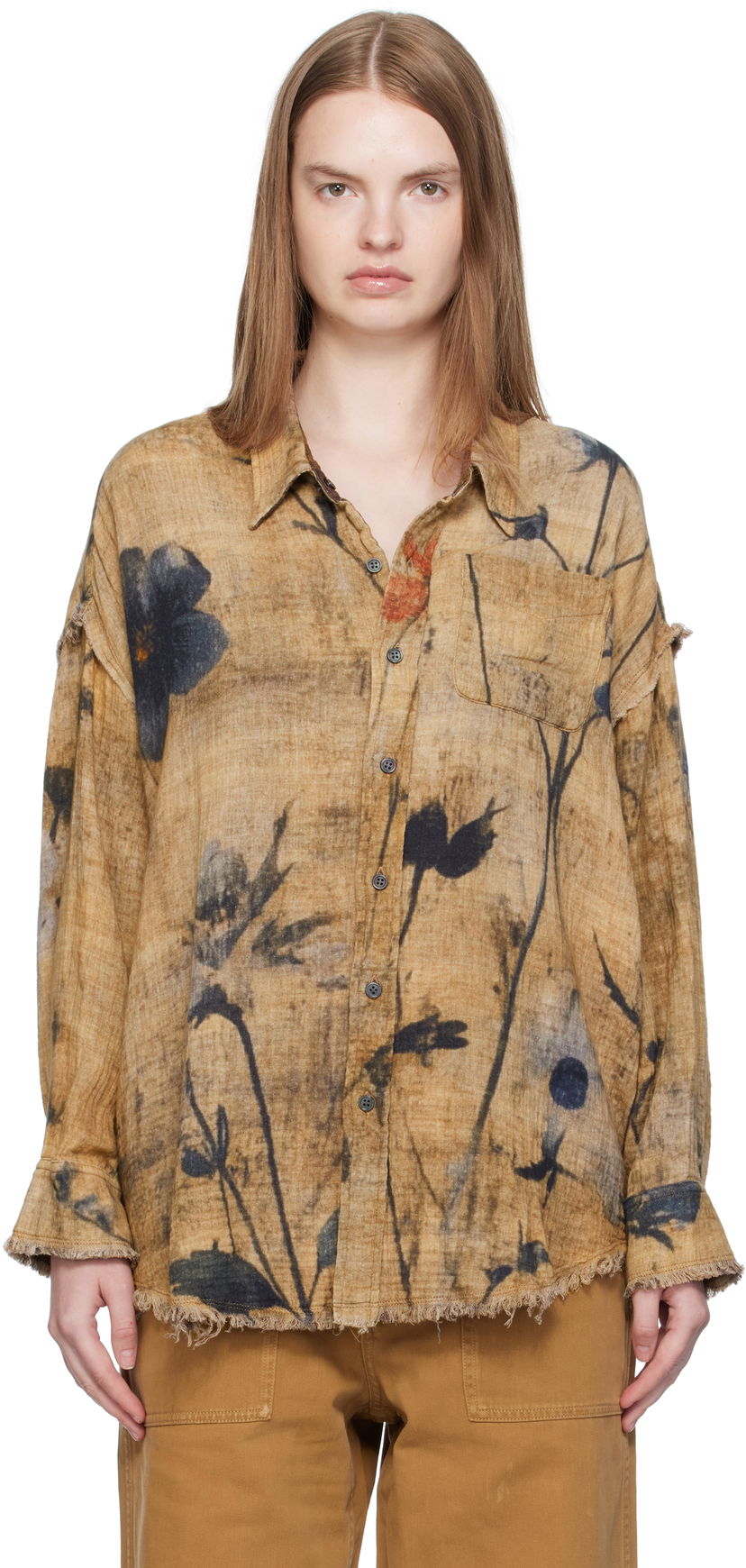 Košulja R13 R13 Drop Neck Reversible Shirt Smeđa | R13WR463-R583B