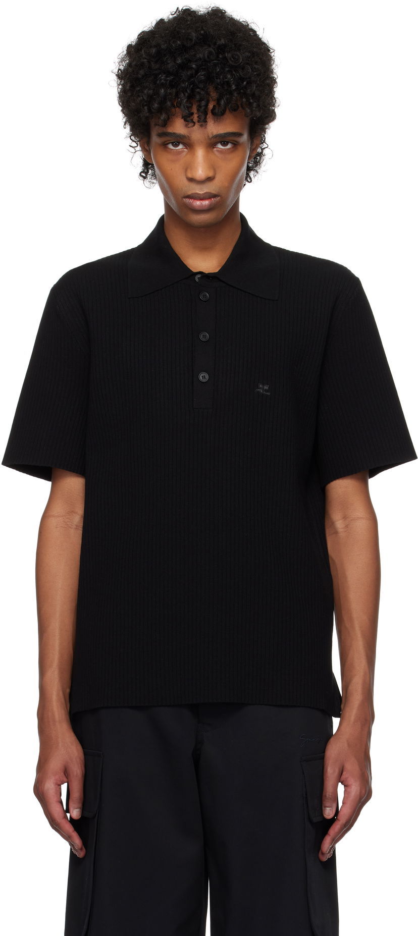 Polo majica Courrèges Courrèges Rib Knit Polo Crna | 125MPO047FI0001