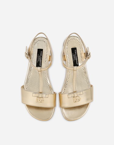 Tenisice i cipele Dolce & Gabbana Foiled Leather T-bar Flat Sandals with Buckle Fastening Metalik | D11155A543987601, 3