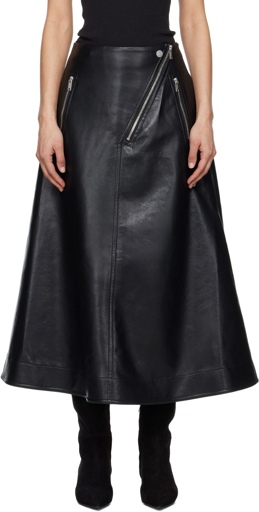 Suknja Nanushka Nanushka Aleka Regenerated Leather Midi Skirt Crna | NW25RSSK13899