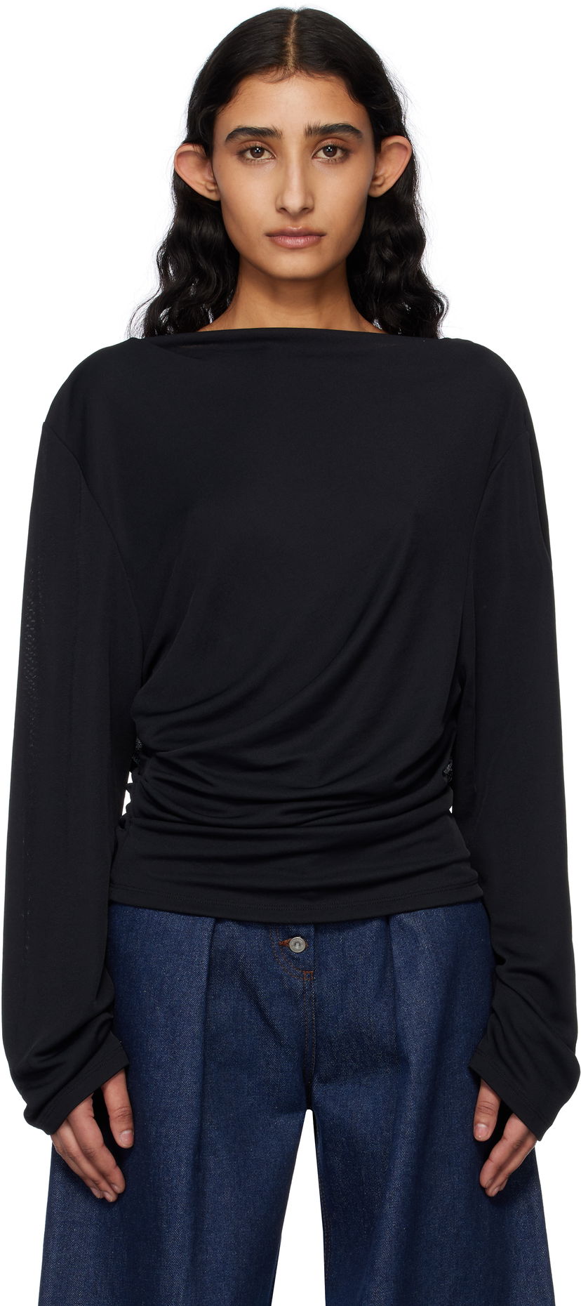 Džemper Jacquemus Jacquemus 'The Croisière' Gathered Long Sleeve Blouse Crna | 25E251TO121-1026