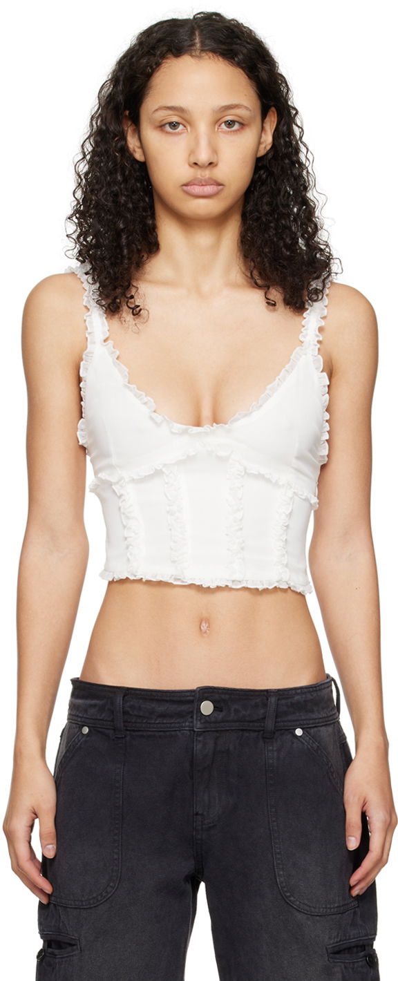 Majica bez rukava GUIZIO Guizio Soler Ruffle Trim Tank Top Bijela | R24115W034