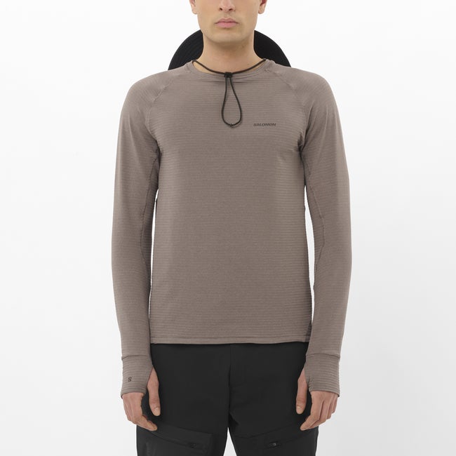 Majica kratkih rukava Salomon Essential Lightwarm Ribbed Long Sleeve Base Layer Smeđa | LC2604000