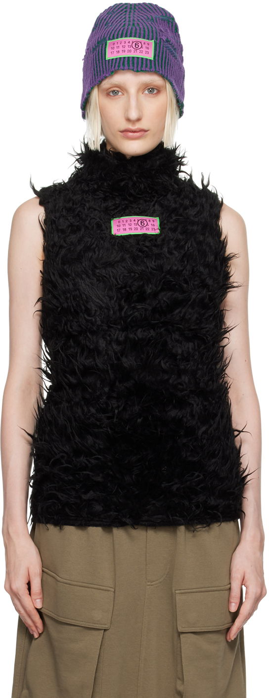 Džemper Maison Margiela MM6 Black Logo Patch Faux-Fur Turtleneck Crna | S62NL0049 S24413