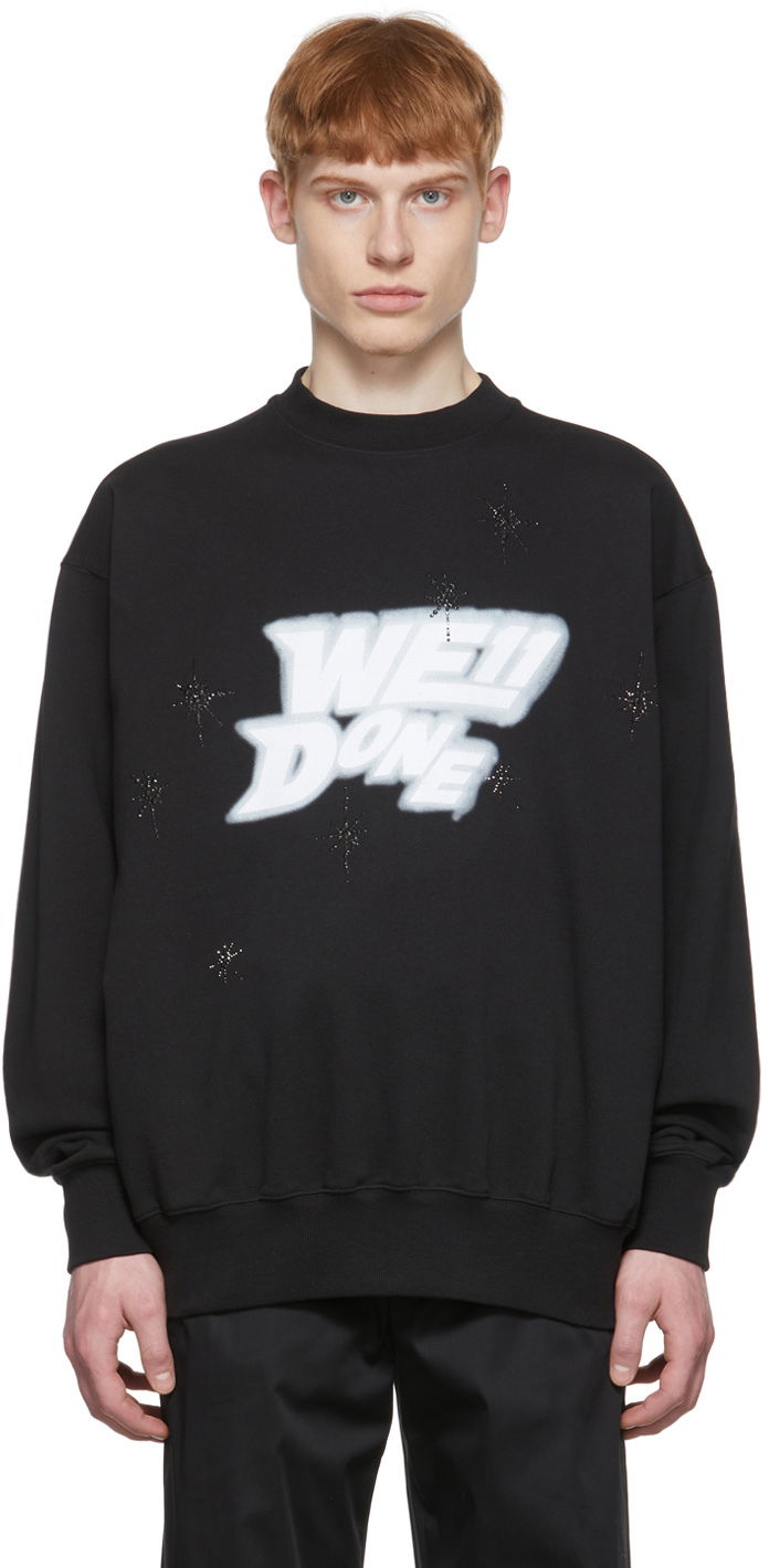 Dukserice We11done We11done Cotton Sweatshirt with Stars Print Crna | WD-TS1-22-663-U-BK