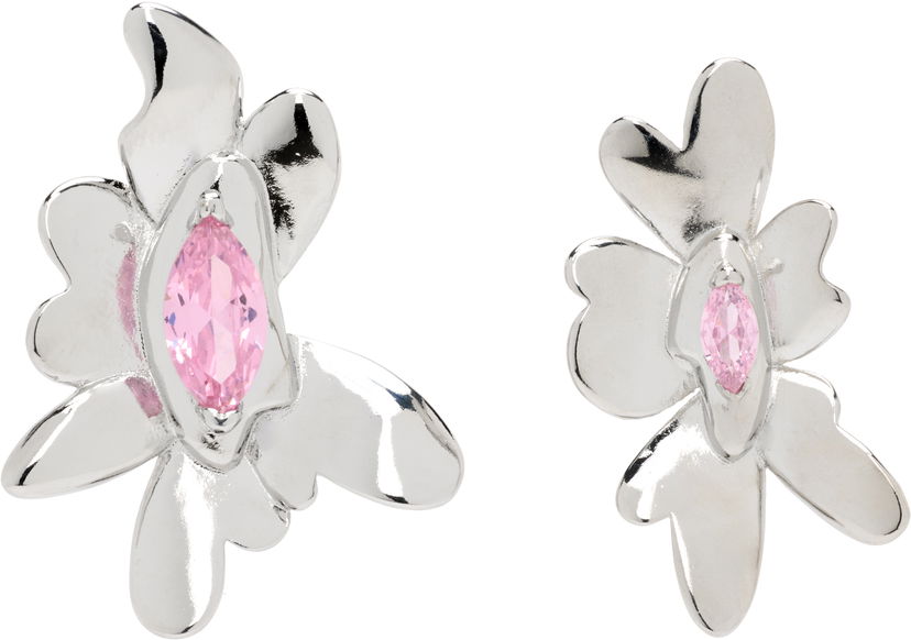 Naušnice Collina Strada Collina Strada Silver Tone Pink Daisy Maxi Earrings Metalik | XX1088