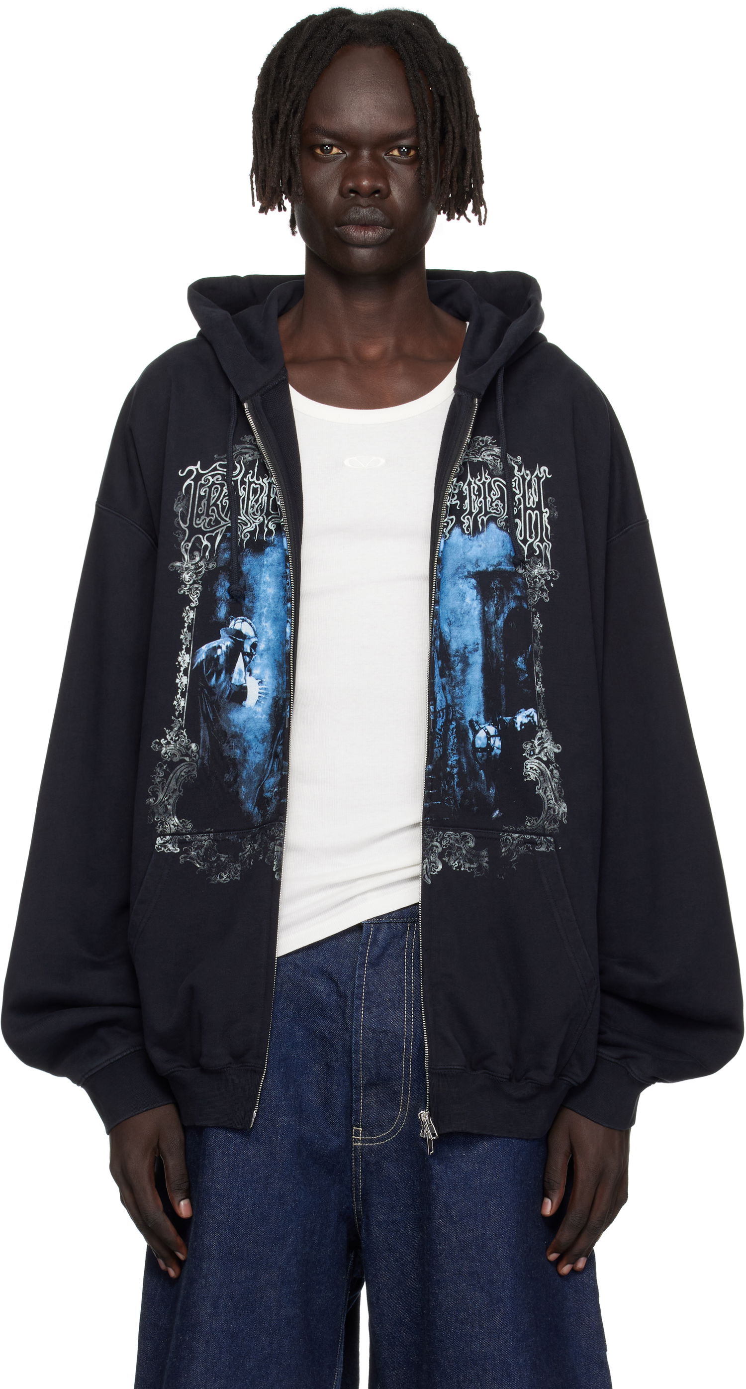 Dukserice VETEMENTS VETEMENTS Cradle of Filth Oversized Zip-Up Hoodie Crna | UCF76ZU800B, 0