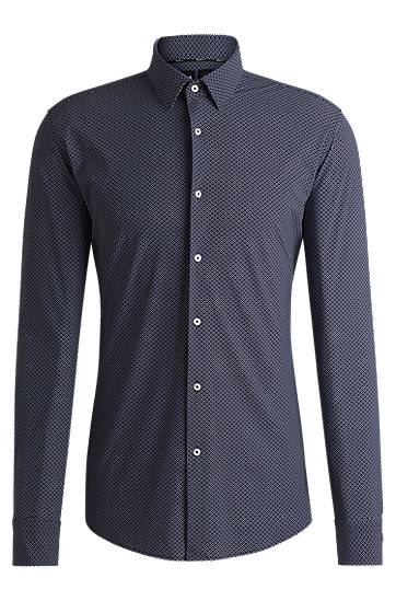 Košulja BOSS Slim-Fit Geometric-Print Performance-Stretch Jersey Shirt Tamnoplava | 50533422