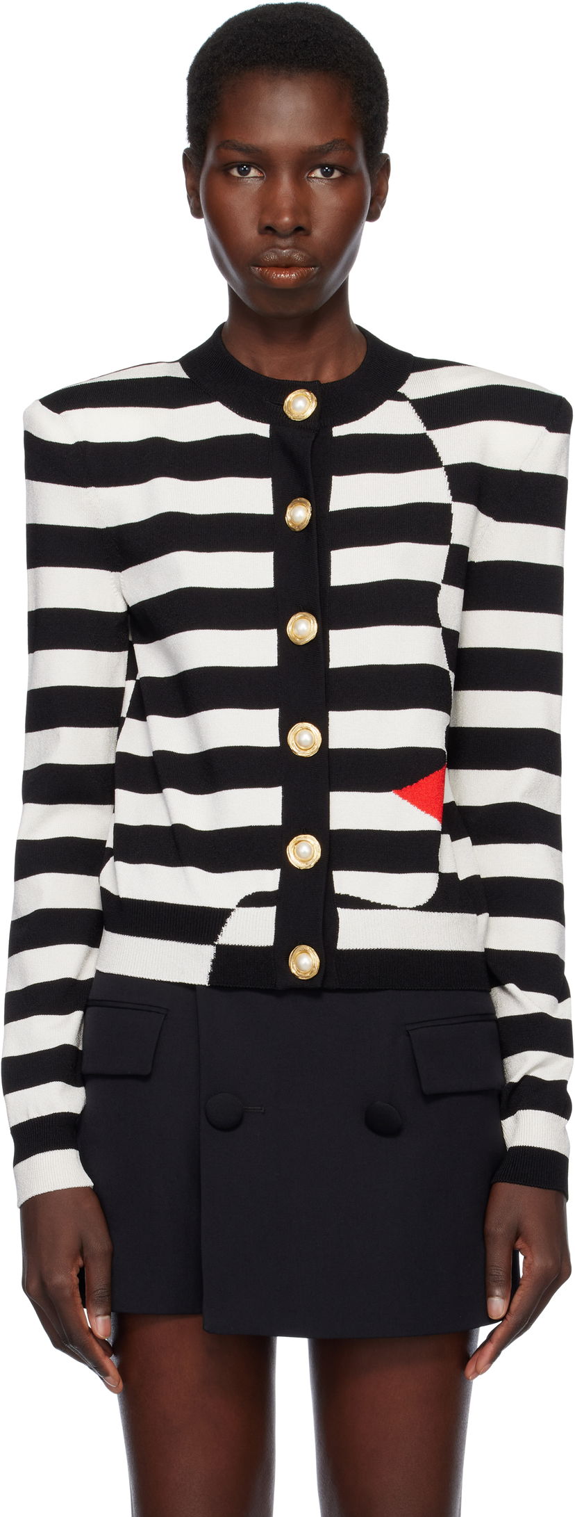 Džemper Balmain Balmain Knit Striped Cardigan with Face Design Bijela | EF0KL133KI32