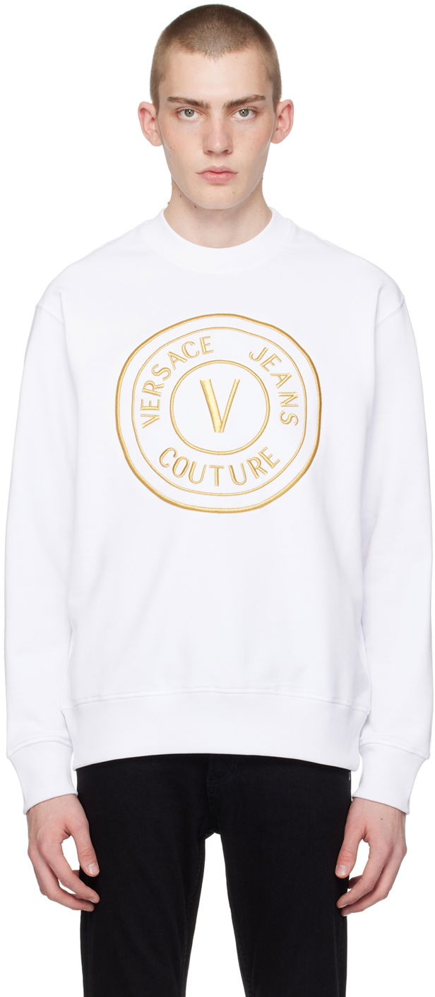 Dukserice Versace Jeans Couture White V-Emblem Sweatshirt Bijela | E76GAIT04_ECF01T