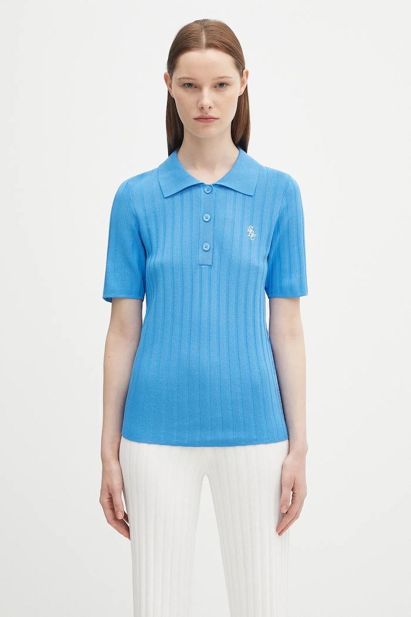Polo majica Sporty & Rich Sporty & Rich SRC Ribbed Polo Shirt Plava | TO069620305BL24