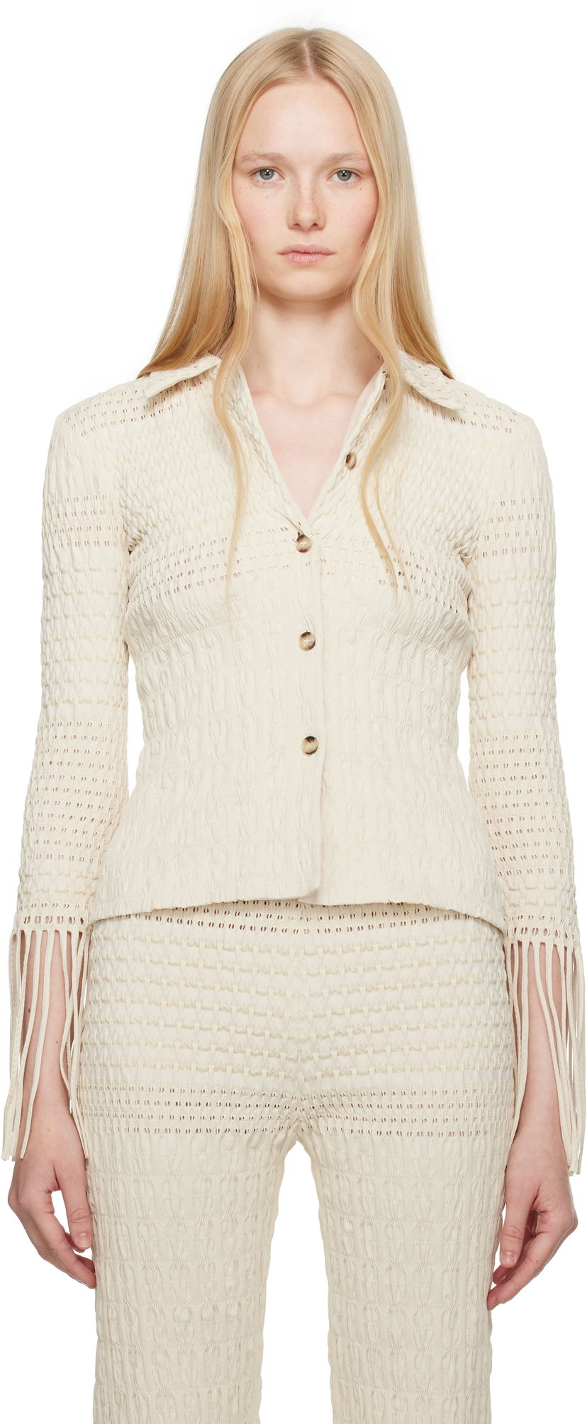 Trenerka Nanushka Nanushka Niceta Smocked Shirt Bež | NW25SSTP26805