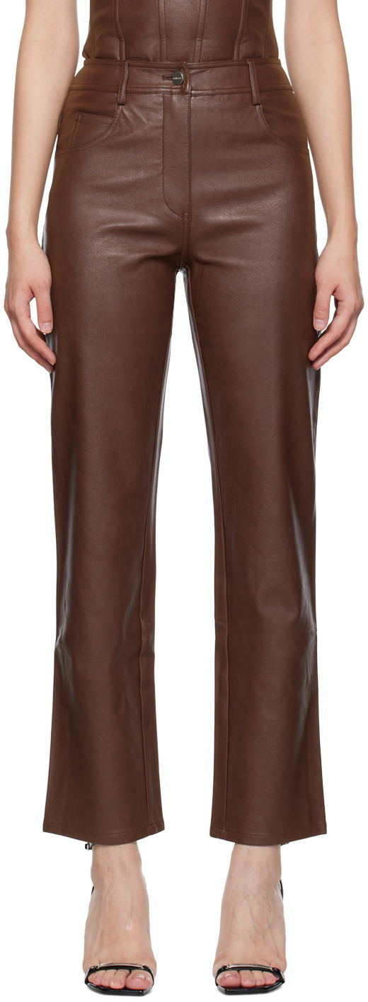 Hlače Miaou Miaou Junior Faux-Leather Straight-Leg Pants Smeđa | 1010-CL-BRL