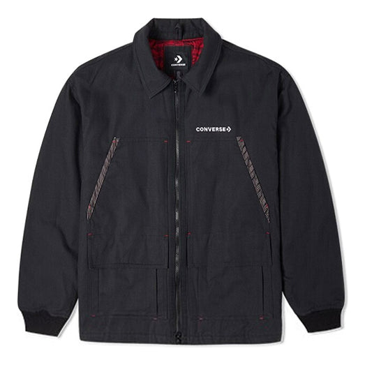 Jakna Converse New Year Series Logo Print Lapel Jacket Crna | 10024149-A02