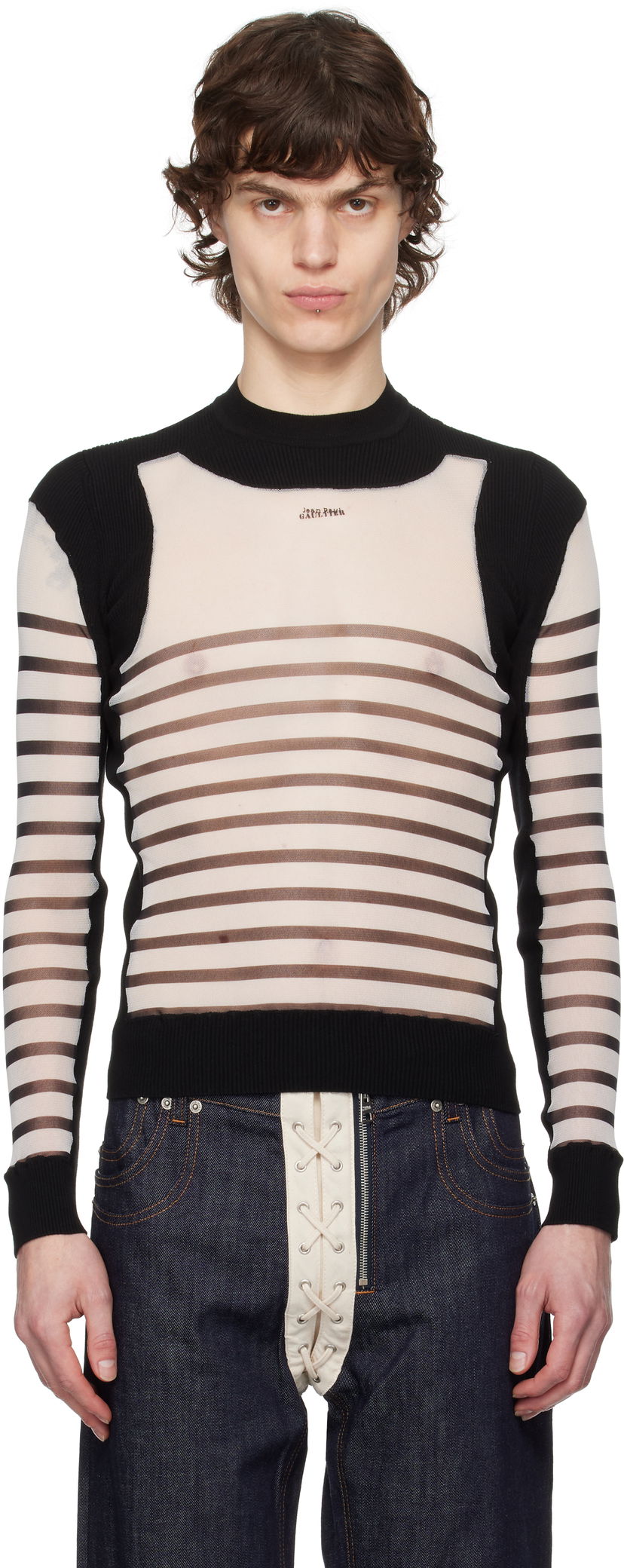 Džemper Jean Paul Gaultier Jean Paul Gaultier Bi-Material Marinière Striped Sweater Crna | 25/33-F-PL069-T574-0100