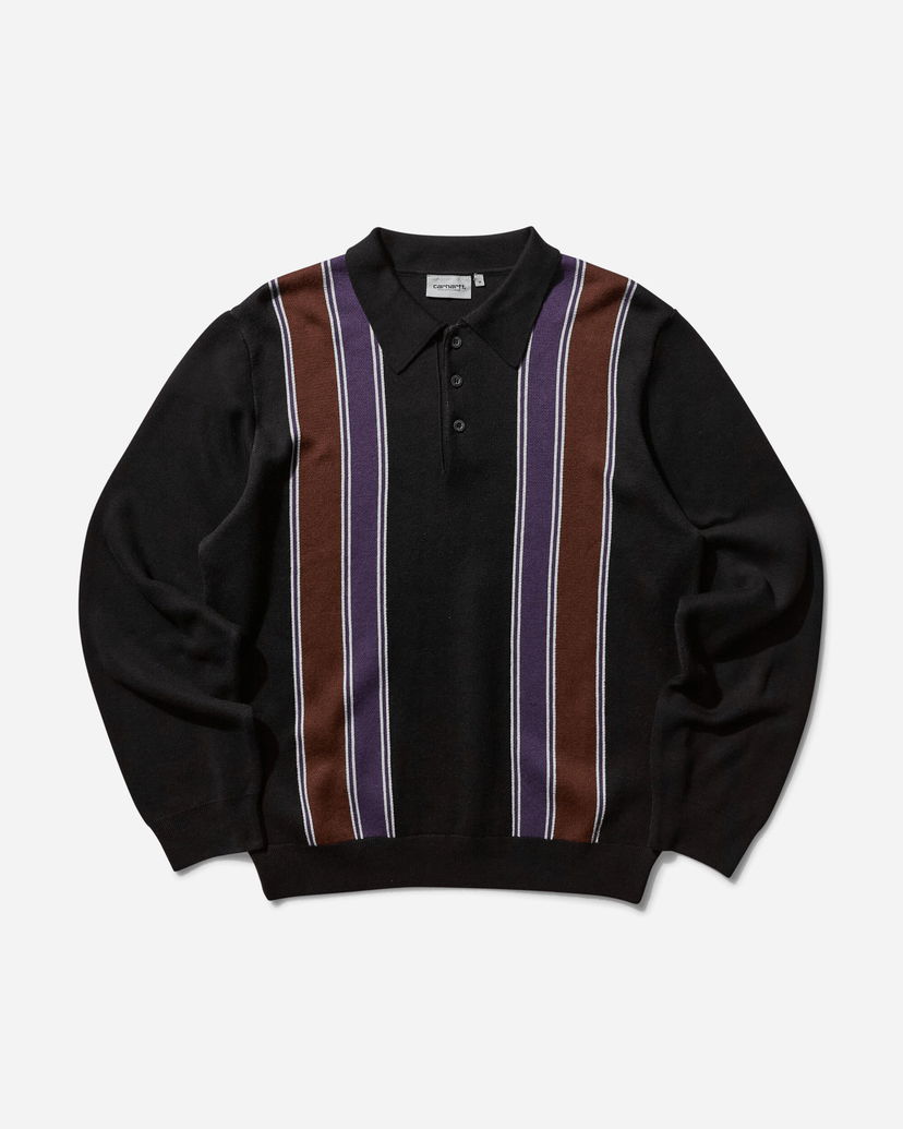 Džemper Carhartt WIP Longsleeve Polo Sweater Stripe Crna | I034032 2KFXX