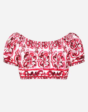 Crop top Dolce & Gabbana Majolica-print Poplin Crop Top Ružičasta | F755RTHH5BAHE3TN, 1