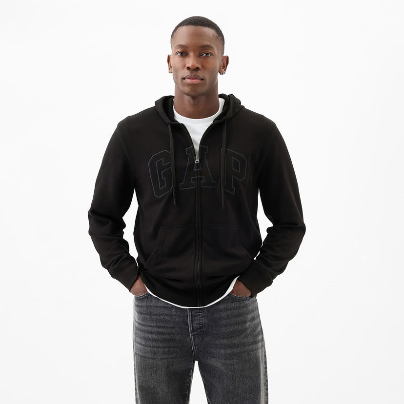 Dukserice GAP French Terry Fullzip Logo Hoodie True Black Crna | 868454-00
